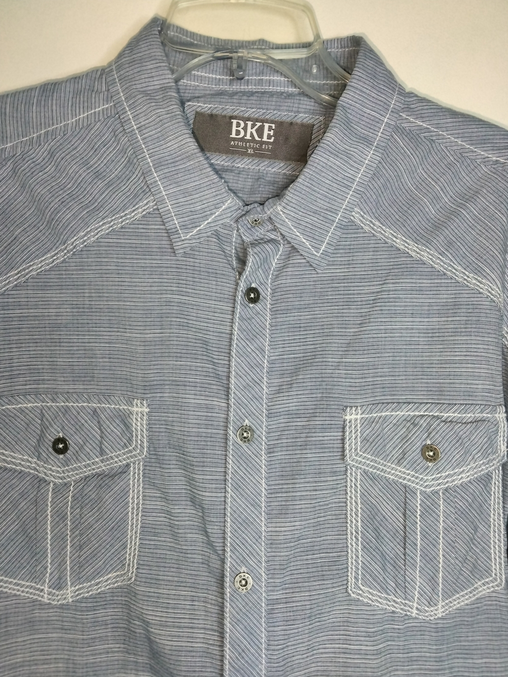 BKE (Sz XL) Men's Light Blue & White Pinstripe Button-Down LS Athletic Fit Shirt